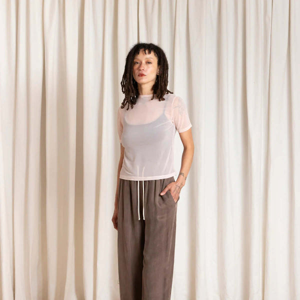 BALLET PINK MESH T SHIRT || ALI GOLDEN