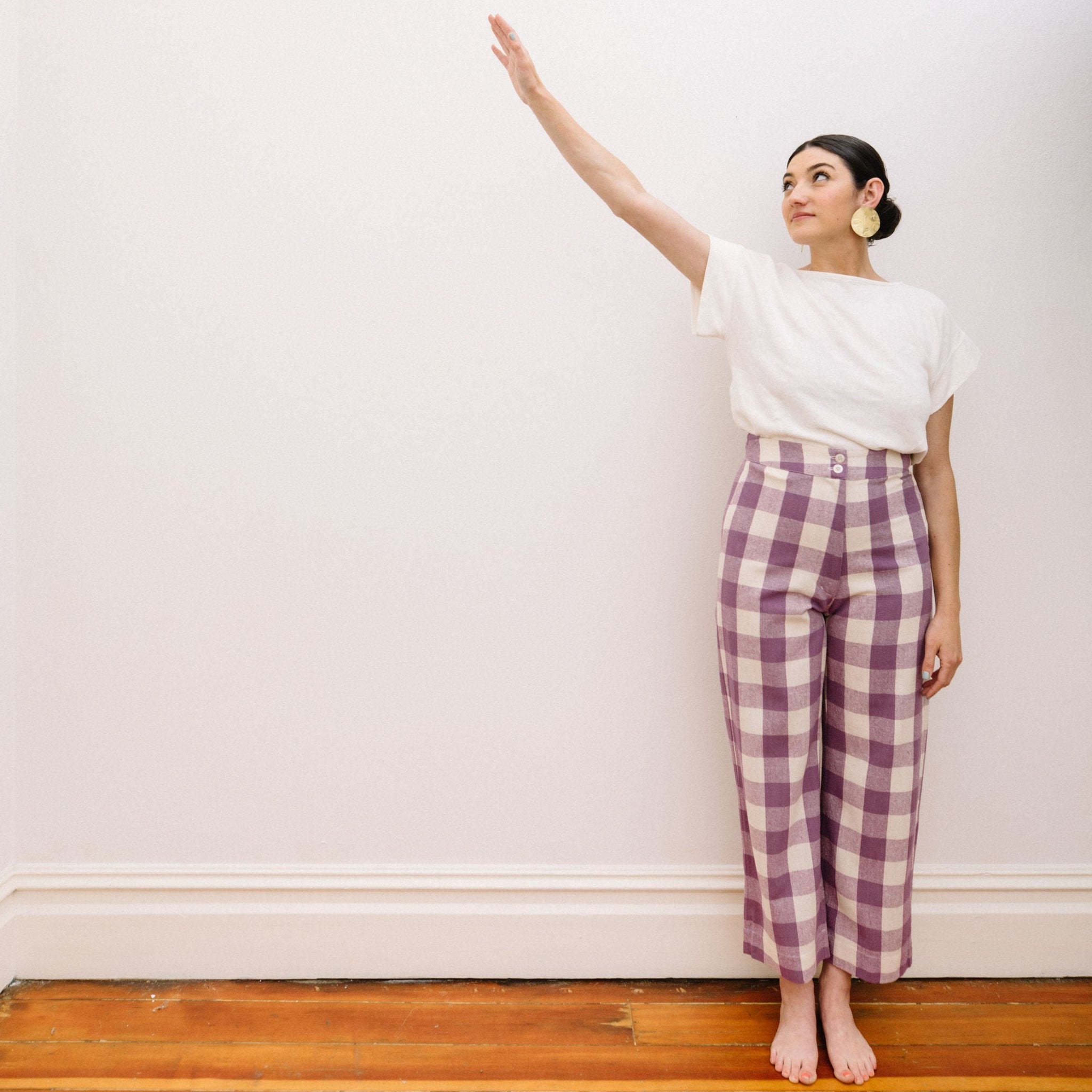 SILK PLAID PANTS IN LILAC || ALI GOLDEN