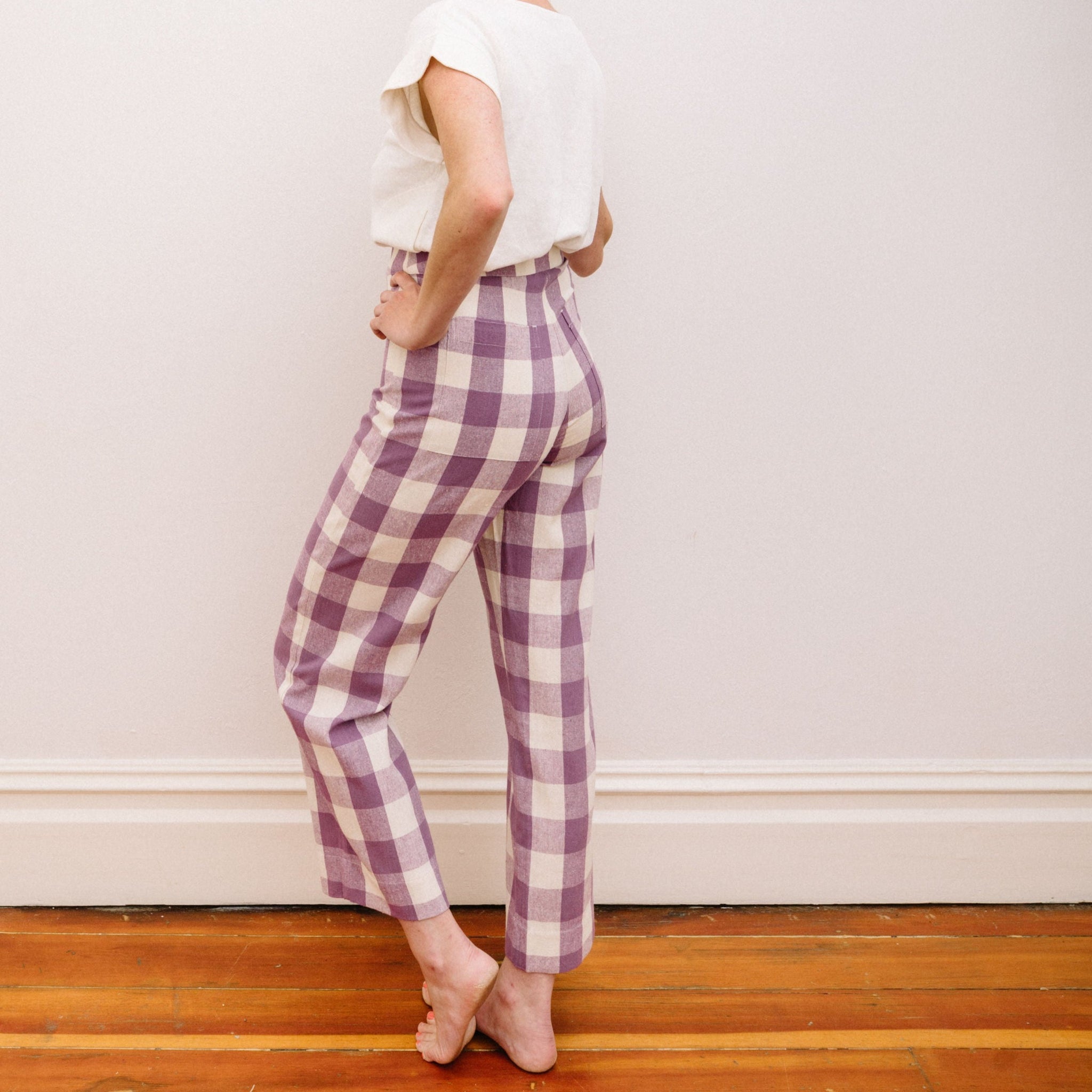 SILK PLAID PANTS IN LILAC || ALI GOLDEN