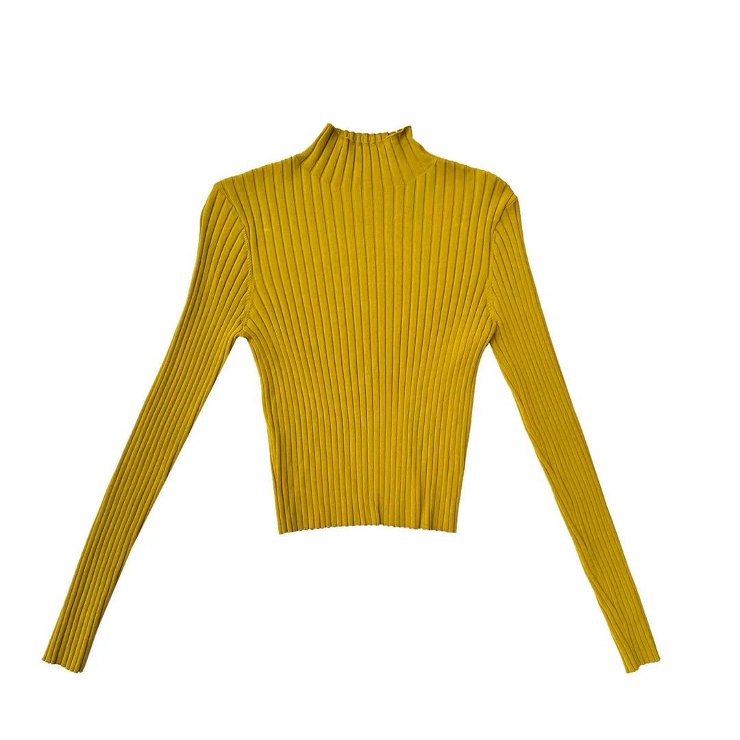 CHARTREUSE RIBBED MOCK NECK SWEATER || ALI GOLDEN